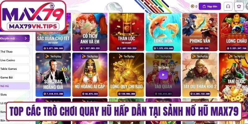 Top các trò chơi quay hũ hấp dẫn nhất tại sảnh nổ hũ Max79